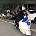 OMG!!! Bride falls off of the scooter of Groom during Wedding Ceremony