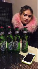 drunk girl drink many beer