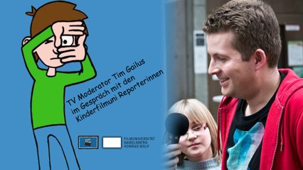Timster Moderator Tim im Gespräch mit den Reportern der Kinderfilmuniversität Babelsberg