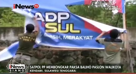 Petugas Satpol PP Membongkar Paksa Baliho Paslon Walikota di Kendari