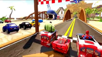 Wheels On The Bus Go Round And Round With Hulk, Spiderman & Disney Pixar Cars McQueen | Kids Videos