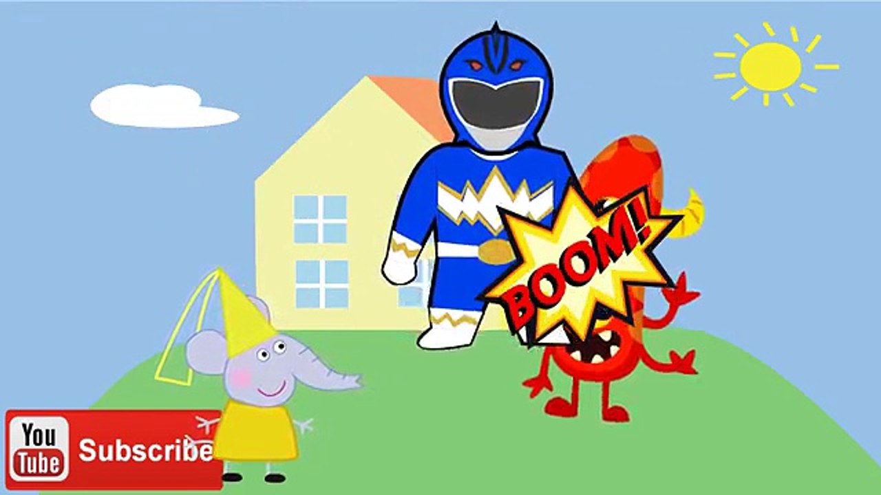 colors Peppa Pig and friends attacked by aliens then Power Rangers comes to rescue