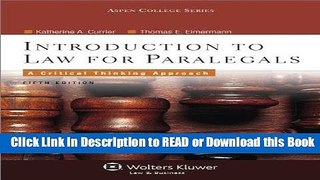 PDF [FREE] DOWNLOAD Introduction to Law for Paralegals: Critical Thinking Approach, 5th Edition