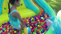 HUGE SURPRISE EGGS HUNT on Giant Inflatable Water Slide Golden Egg Surprises Shark Frozen Elsa Ariel