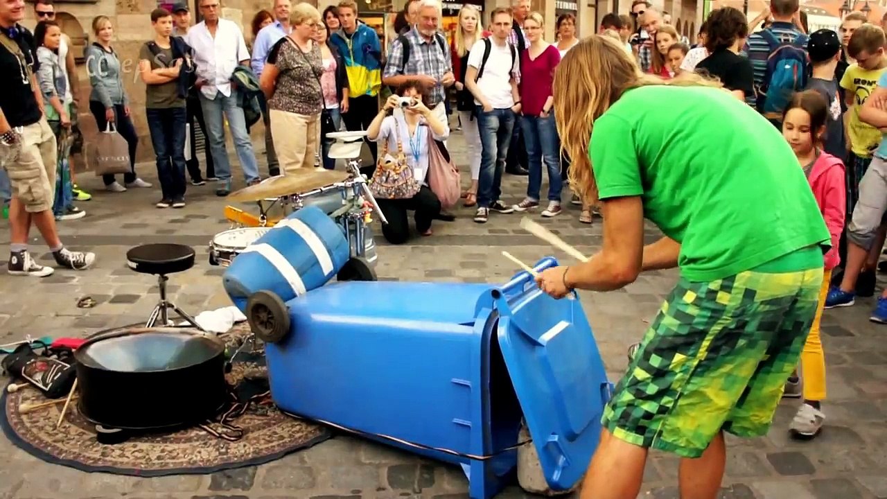 beating drum with dash-bin