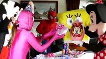 MINNIE MOUSE Surprise Birthday Party w/ Giant Egg Spiderman SpongeBob & Mickey Mouse Captain America