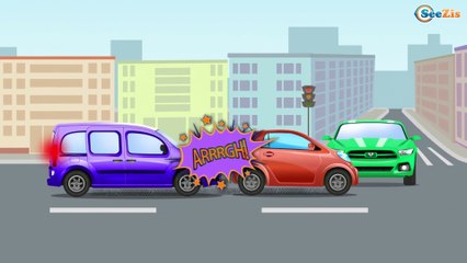 Cars & Trucks Cartoons - The Red Fire Truck with The Police Car - Emergency Cars Cartoon for kids