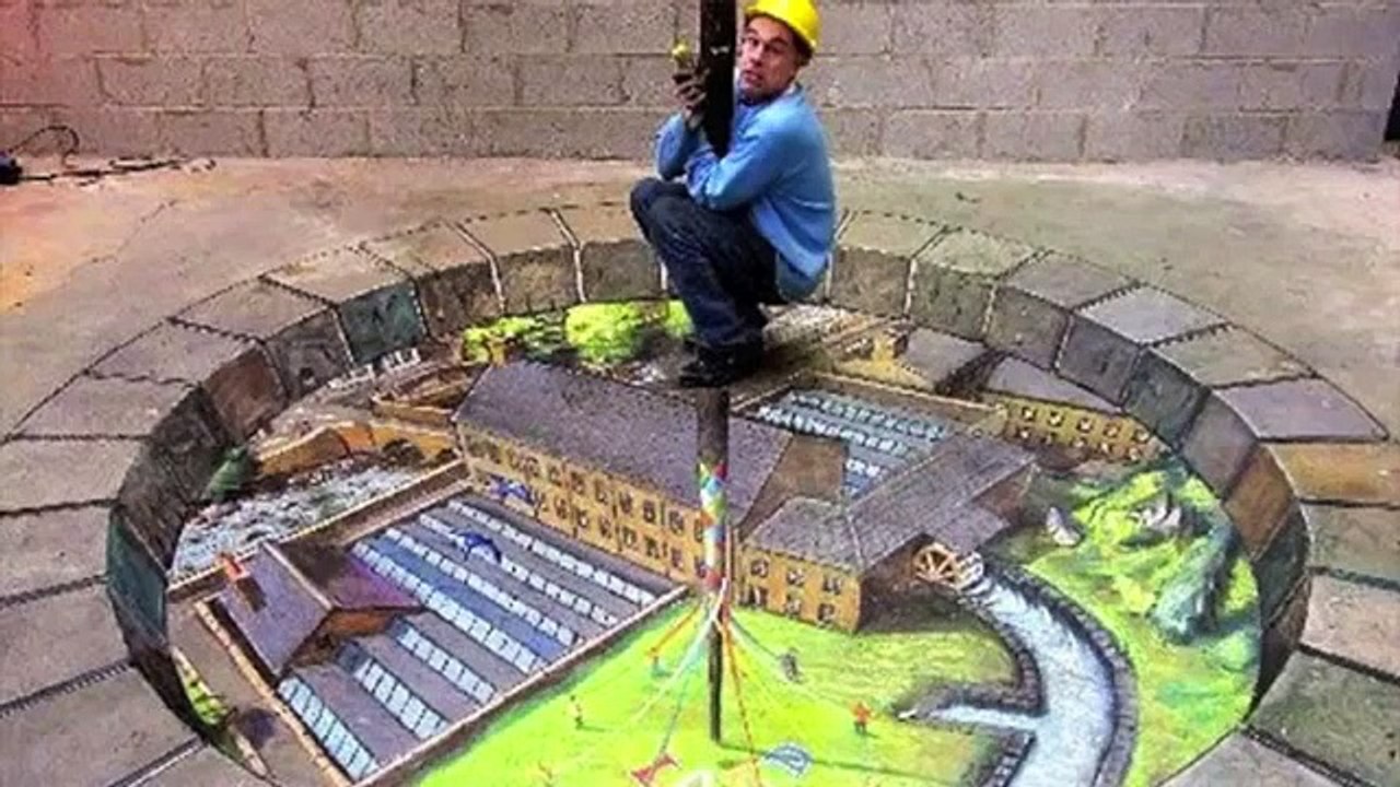 3D рисунки на асфальте, обман зрения иллюзии картины