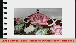 Table Runner Embroidered with Victorian Pink Roses on Ivory Fabric Size 44 x 15 inches b4245e32