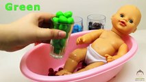 Bad Baby Doll Learn Colors Bath Time With Candy M&Ms - Fun Learning Colors For Babies