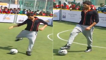 Sidharth Malhotra Playing Football At The National Inclusion Cup Inauguration
