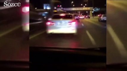 Araca çarpan trafik magandası makas atmaya devam etti