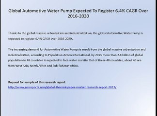 Global Automotive Water Pump Expected To Register 6.4% CAGR Over 2016-2020