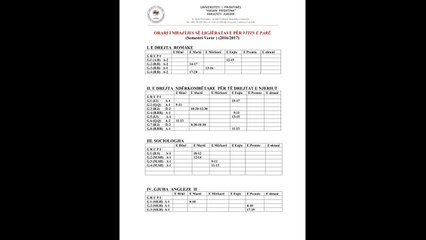 Orari i ligjeratave veror 2017 - fakulteti juridik