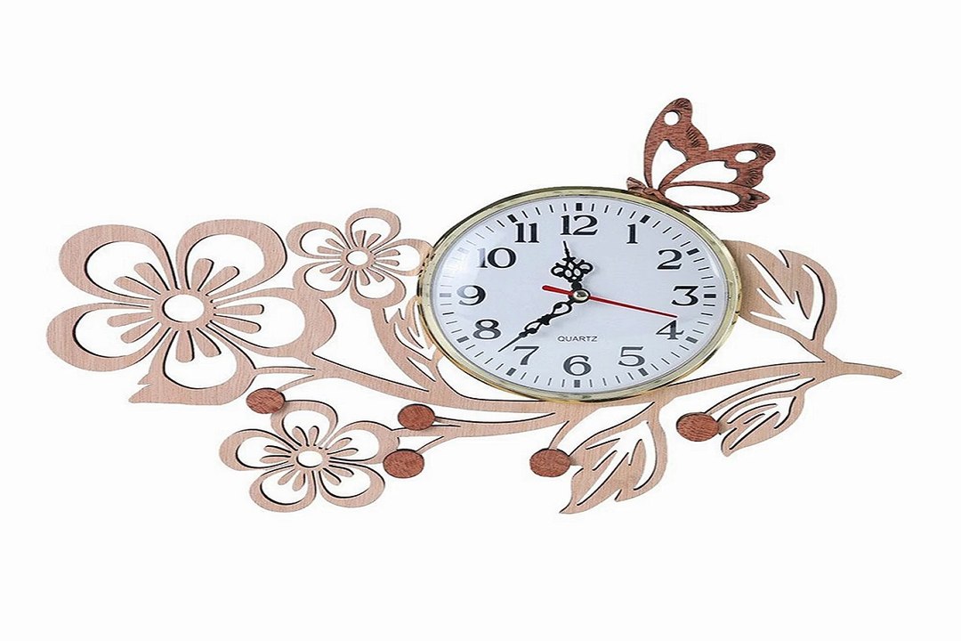 Giftgarden Wood Butterfly Wall Clock with Five Petaled Flowers