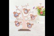 Giftgarden Wood Family Tree Picture Frame with 5 Hanging Bird Photo Frames 2x2
