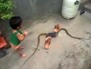 yılanla oyuncak gibi oynayan çocuk