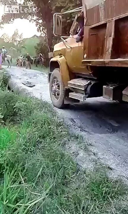 Heavy Truck Breaks Wooden Bridge