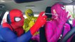 Verde de Spiderman Elsa Rosa Spidergirl Gemelos Bailando en un Coche | Superhéroe de Película Divertida en Rea