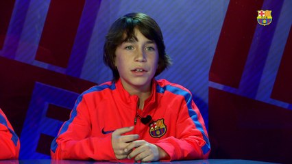 Sergi Milà, Nico Fuentes y Arnau Casas, del Infanil B, en el programa “L’Hora B”