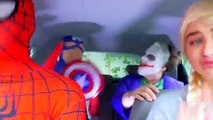 Superheroes Dancing in Car | Frozen Elsa Joker Yellow Spiderman & Captian America in Real Life