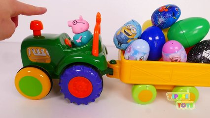 Toy Tractor Carries Many Surprise Eggs and Toys for Kids