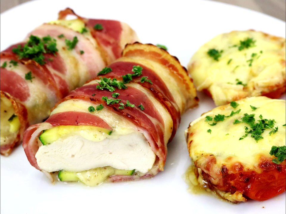 Veggie bacon chicken roll-ups
