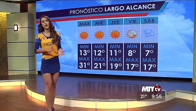 Yanet Garcia presenting weather in football shirt HD