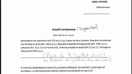 Preuves de divorce trois (3). Requête du 6 Juillet 2015 par Amal Hicham. Jugement du 9 Juillet 2015 par la juge Carole T