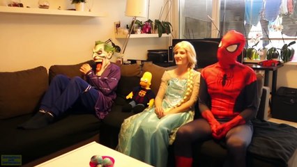 Spiderman & Frozen Elsa vs Joker! Fart Prank! Batman and Batgirl Laundry - Superhero in re