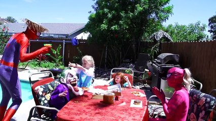 Frozen Elsa & Spiderman Vs Maleficent Giant Donut Prank Pink Spidergirl Vs Joker Vs Ariel