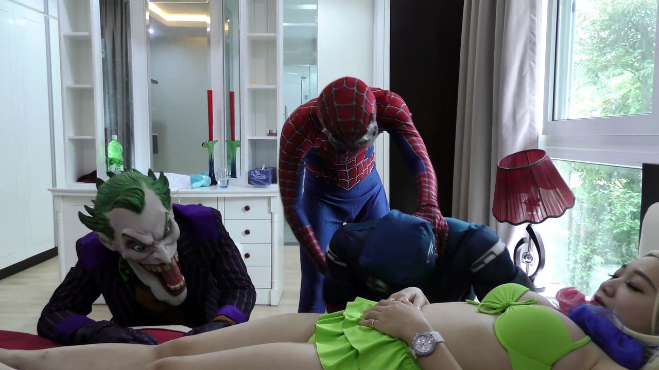 Spiderman Kiss Harley Quinn!!! Story Superheroes Fun Captain Frozen Elsa Comedy Movies