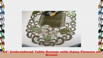 54 Embroidered Table Runner with Daisy Flowers on Brown 21419ae5