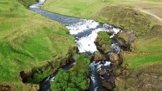 Skogafoss waterfall Iceland drone aerial