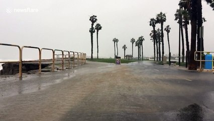 Strong winds hit Huntington Beach