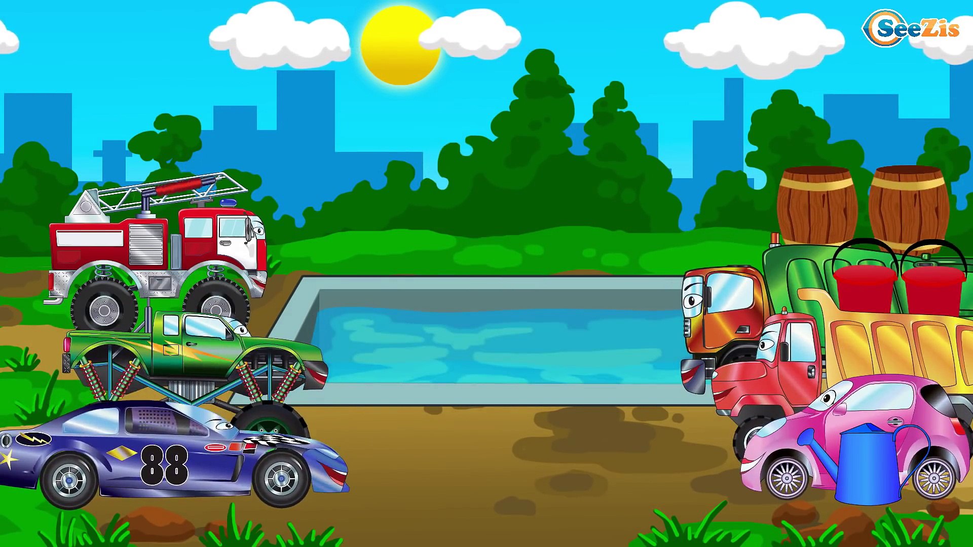 Coches infantiles - Carros de Carreras y Camión de Bomberos - Caricaturas de carros