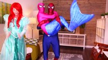 Frozen Elsa Becomes a Mermaid! w/ Spiderman Pink Spidergirl Anna & Joker Superhero Fun in