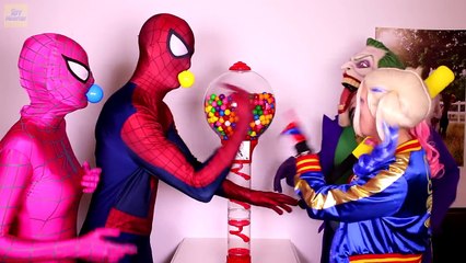 Spiderman & Frozen Elsa vs Joker! w/ Pink Spidergirl Anna & Batman! Superhero Fun in Real