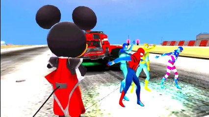 Wheels On The Bus Mickey Mouse & Spiderman Colors | Nursery Rhymes for Kids