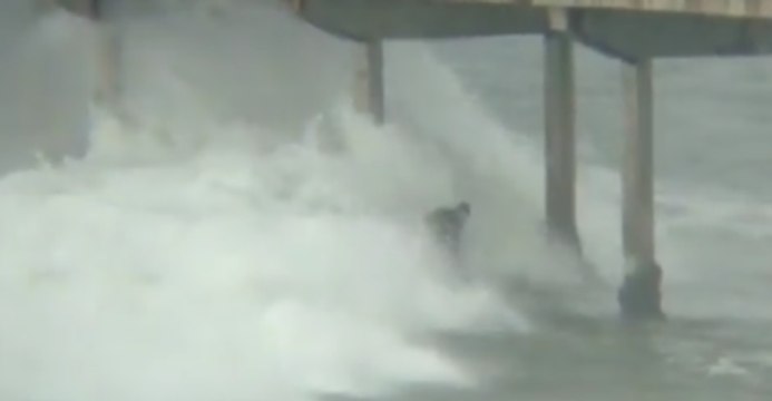 Surfer Rides Monstrous Waves During California Storm