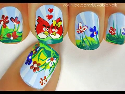 Angry Birds - Valentines Day Heart Nail Art Tutorial - Valentines Day Nails for Valentines Day Nail Art Valentines Day nail designs 2