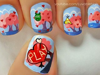 Angry Birds - Valentines Day Heart Nail Art Tutorial - Valentines Day Nails for Valentines Day Nail Art Valentines Day nail designs