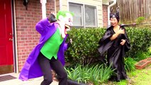 spiderman & Frozen Elsa vs Maleficent & Joker: Doorbell Poo prank! Superheroes in real lif