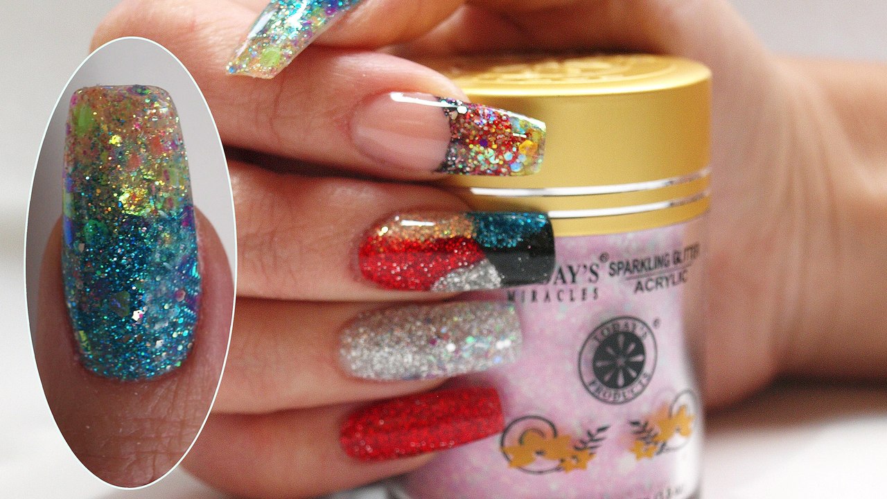 OMBRE NAILS WITH SPARKLING GLITTER ACRYLIC. TODAYS PRODUCTS