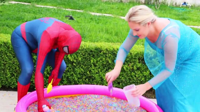 Frozen Elsa & Spiderman Buried Head in Orbeez sand surprise vs Joker Pranks Fun Superhero Real Life Nwprb-J