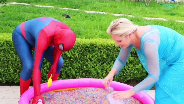 Frozen Elsa & Spiderman Buried Head in Orbeez sand surprise vs Joker Pranks Fun Superhero Real Life Nwp