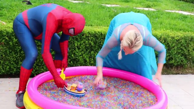 Frozen Elsa & Spiderman Buried Head in Orbeez sand surprise vs Joker Pranks Fun Superhero Real Life Nwprb-J