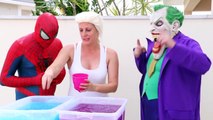 Frozen Elsa & Spiderman GROSS GELLI BAFF TOY CHALLENGE vs Joker - Superhero Fun in Real Life IRL  -)-FNRq7zAw