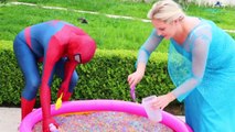Frozen Elsa & Spiderman Buried Head in Orbeez sand surprise vs Joker Pranks Fun Superhero Real Life--Nwprb-J