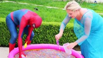 Frozen Elsa & Spiderman Buried Head in Orbeez sand surprise vs Joker Pranks Fun Superhero Real Life--Nw